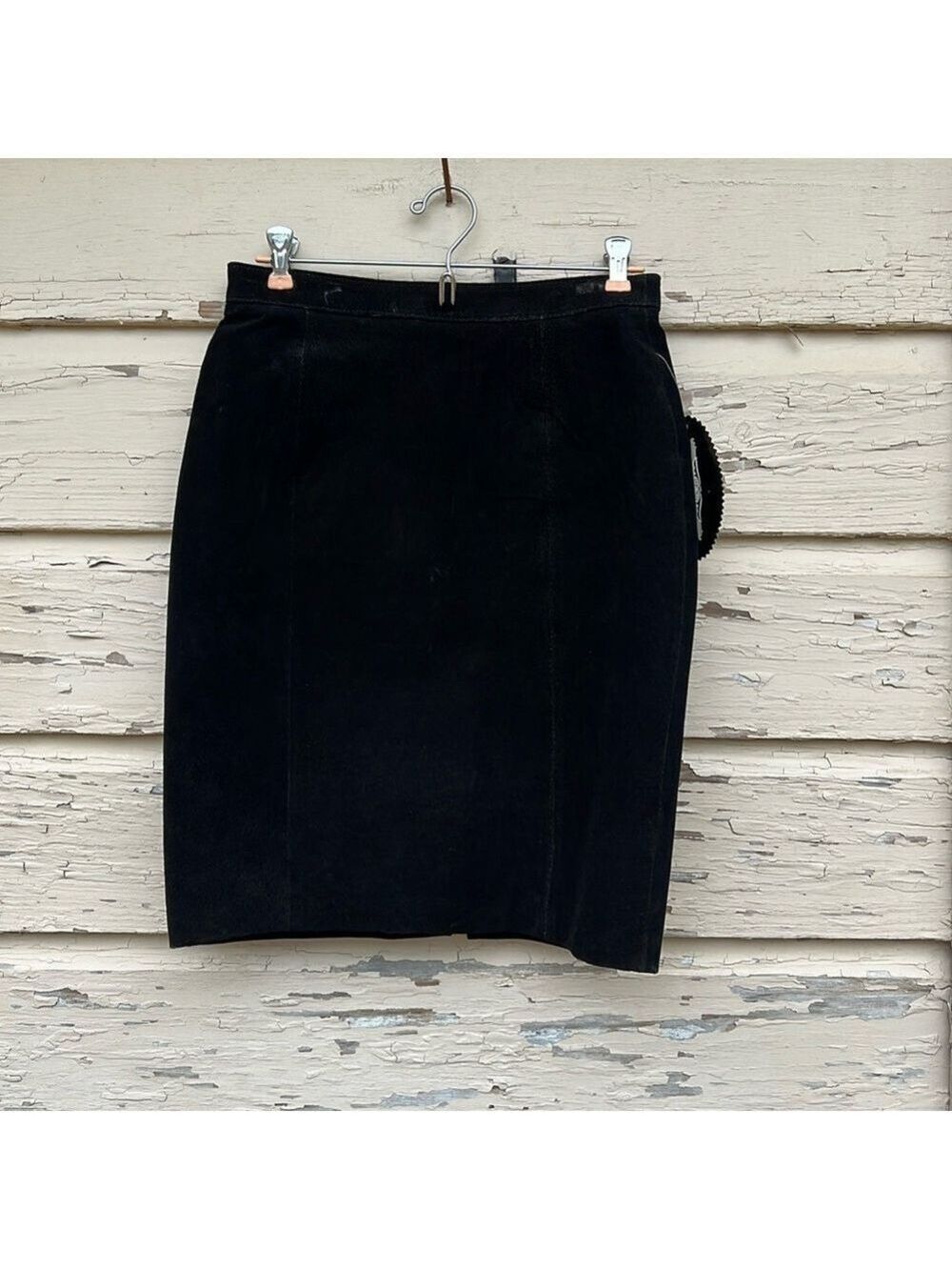 Vintage 80s Italian Style Suede Leather Mini Midi Skirt Punk New Size 11  H15